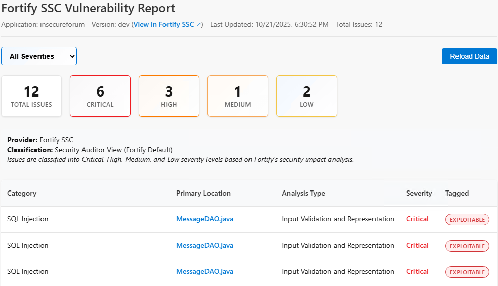 Fortify SSC Report Example